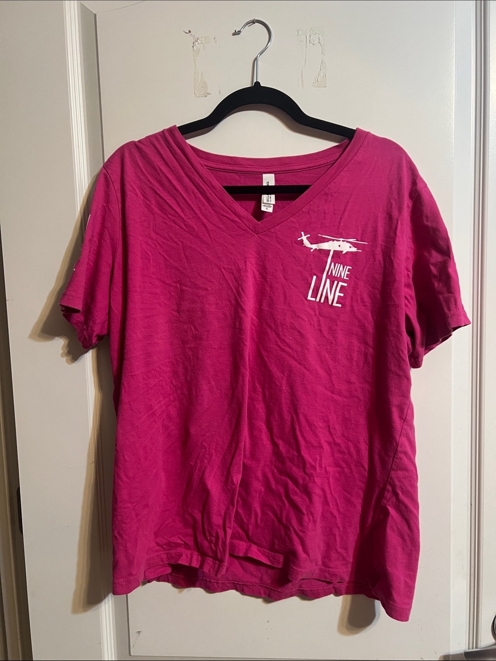 Pink Nine Line V-Neck Tee